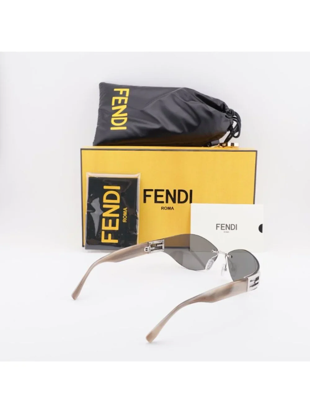 Fendi FE40159U 16C Sunglasses Silver Rimless Geometric Frame, Mirror Lenses